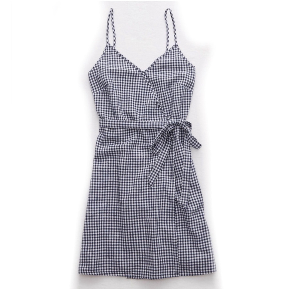 Aerie Navy Blue Gingham Wrap Strappy Summer Dress Size XL - Picture 2 of 8